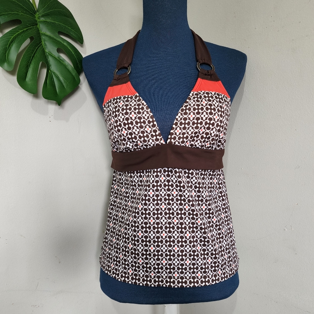 ANA Orange Brown Print  Tankini Swim Top